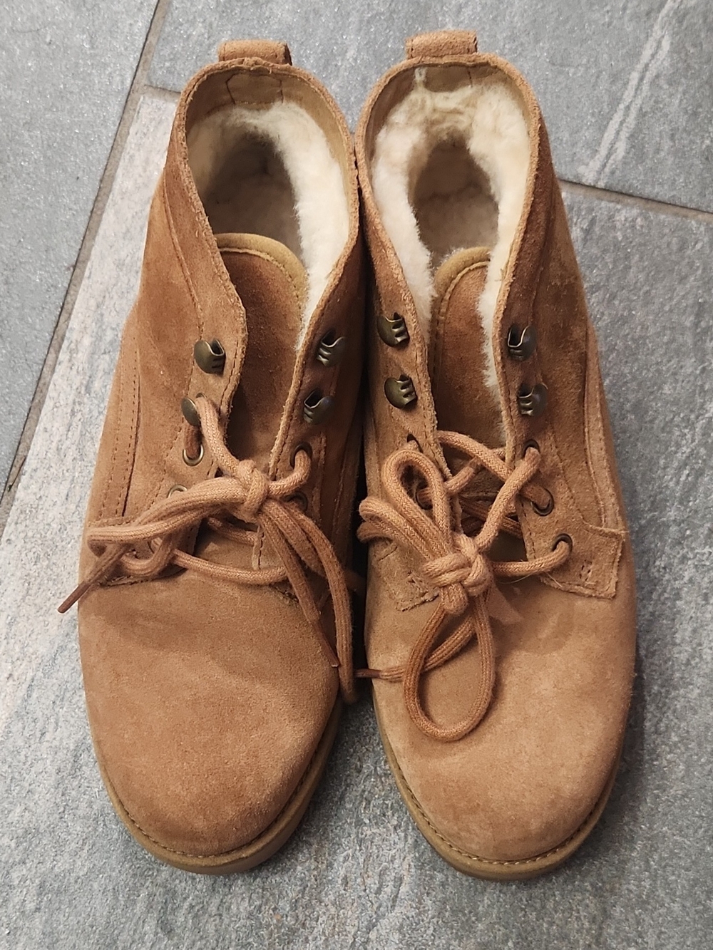 UGG Chestnut Suede Lace-Up Shearling Ankle Boots